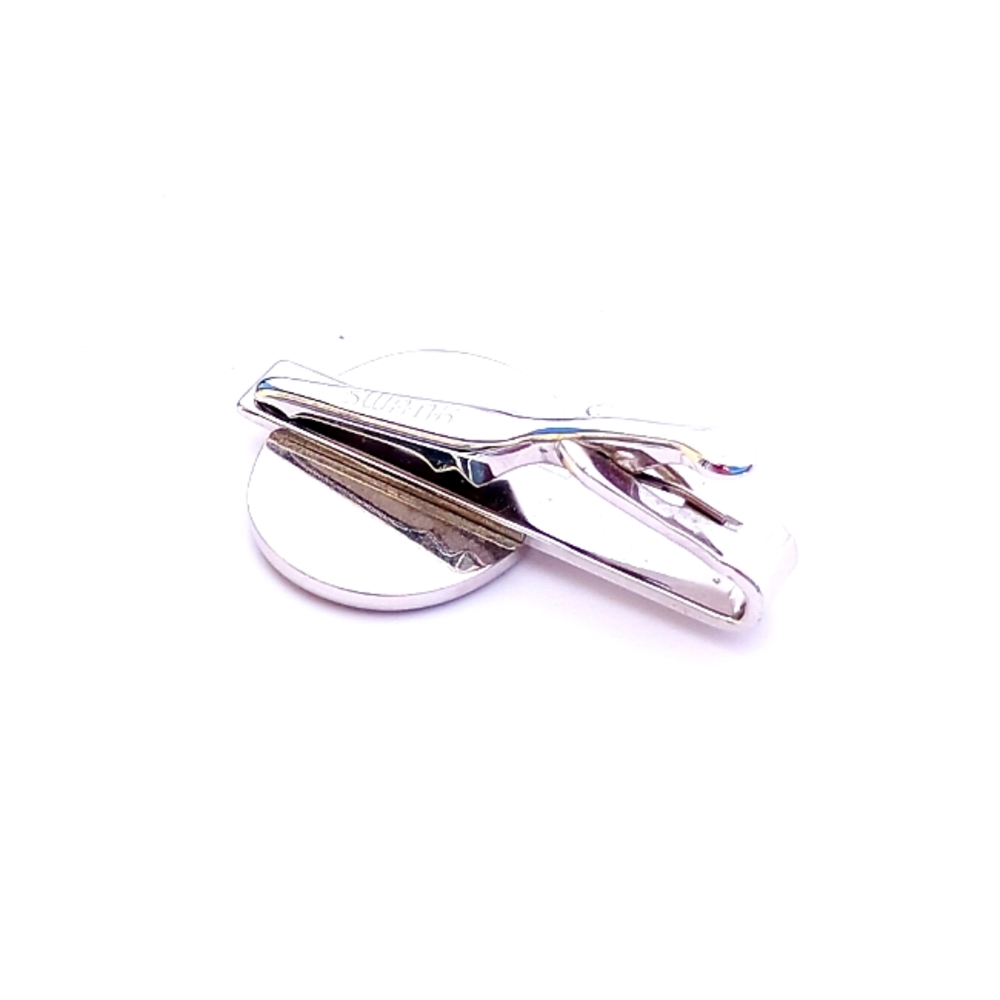 SWANK R TIE CLIP VINTAGE monogram "R" round silvertone 50s 60s silvertone black - Picture 6 of 7